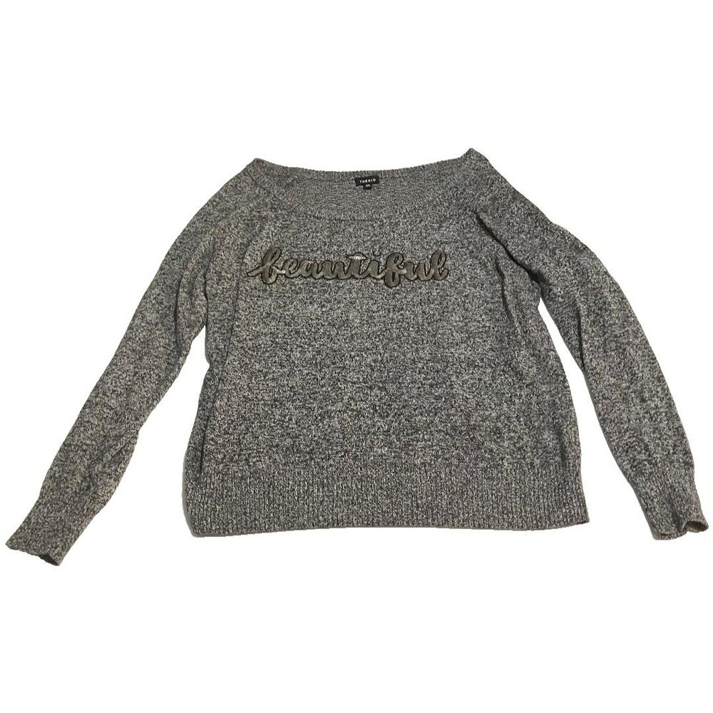 Torrid 00 Grey Comfy Cotton Pullover Sequin Sweater Minimalist Aesthetic Soft‎